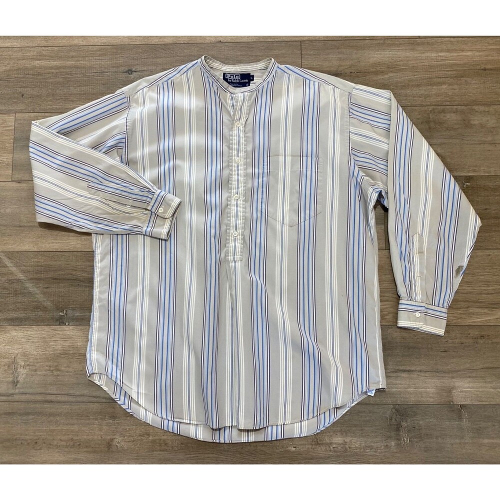 Vintage Polo Ralph Lauren Mens L Postboy Striped Cotton Pullover USA Made Shirt